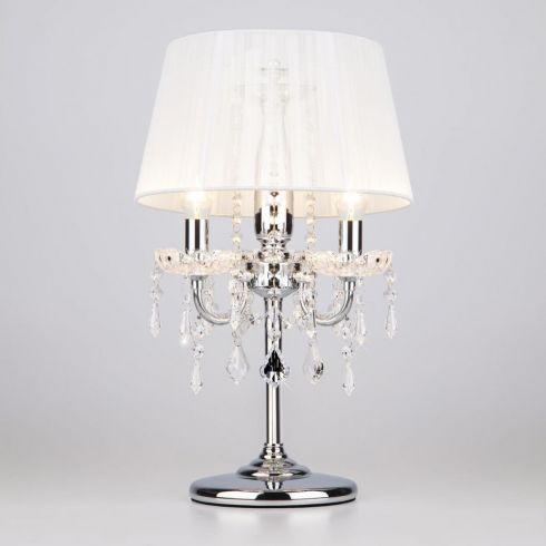 Настольная лампа Eurosvet Allata 2045/3T хром/белый с прозрачным хрусталем фото