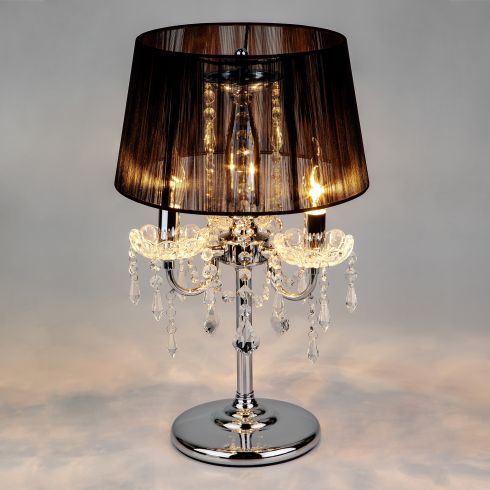 Настольная лампа Eurosvet Allata 2045/3T хром/черный с прозрачным хрусталем фото
