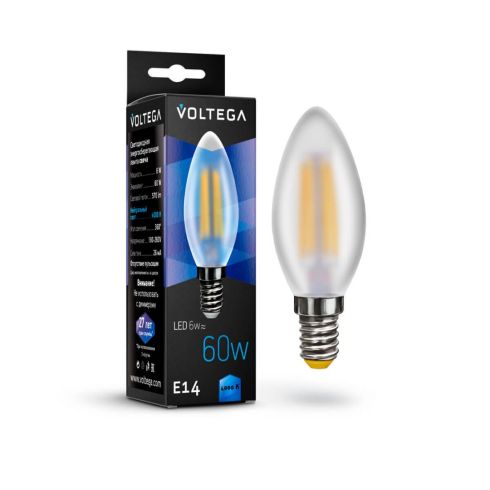 Лампа светодиодная Voltega Crystal Candle matt E14 6W 4000К 7045 фото