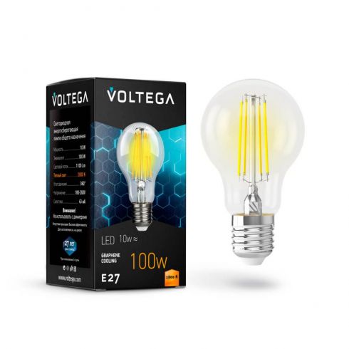 Лампа светодиодная Voltega Crystal A60 E27 10W 2800К 7102 фото