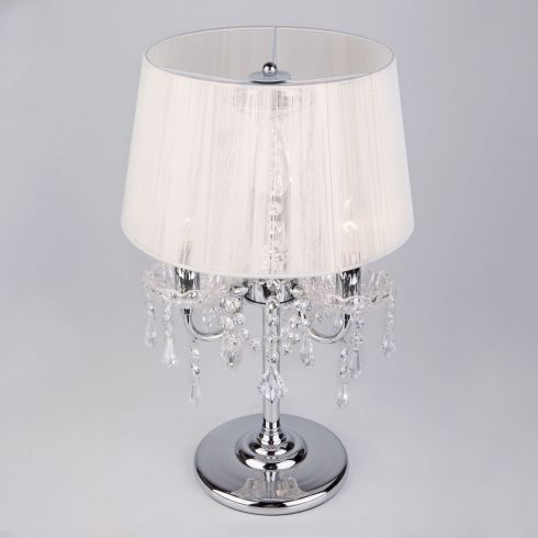Настольная лампа Eurosvet Allata 2045/3T хром/белый с прозрачным хрусталем фото