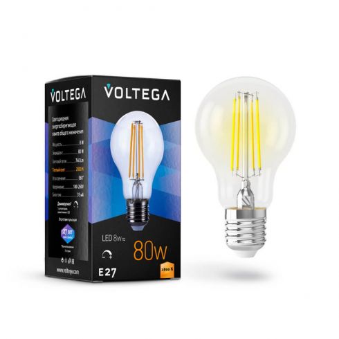 Лампа светодиодная диммируемая Voltega Crystal A60 E27 8W 2800К 5489 фото